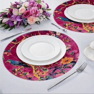 ✈️ TRIP3-AA - 4 piece Floral Round Placemats - Vibrant Pink